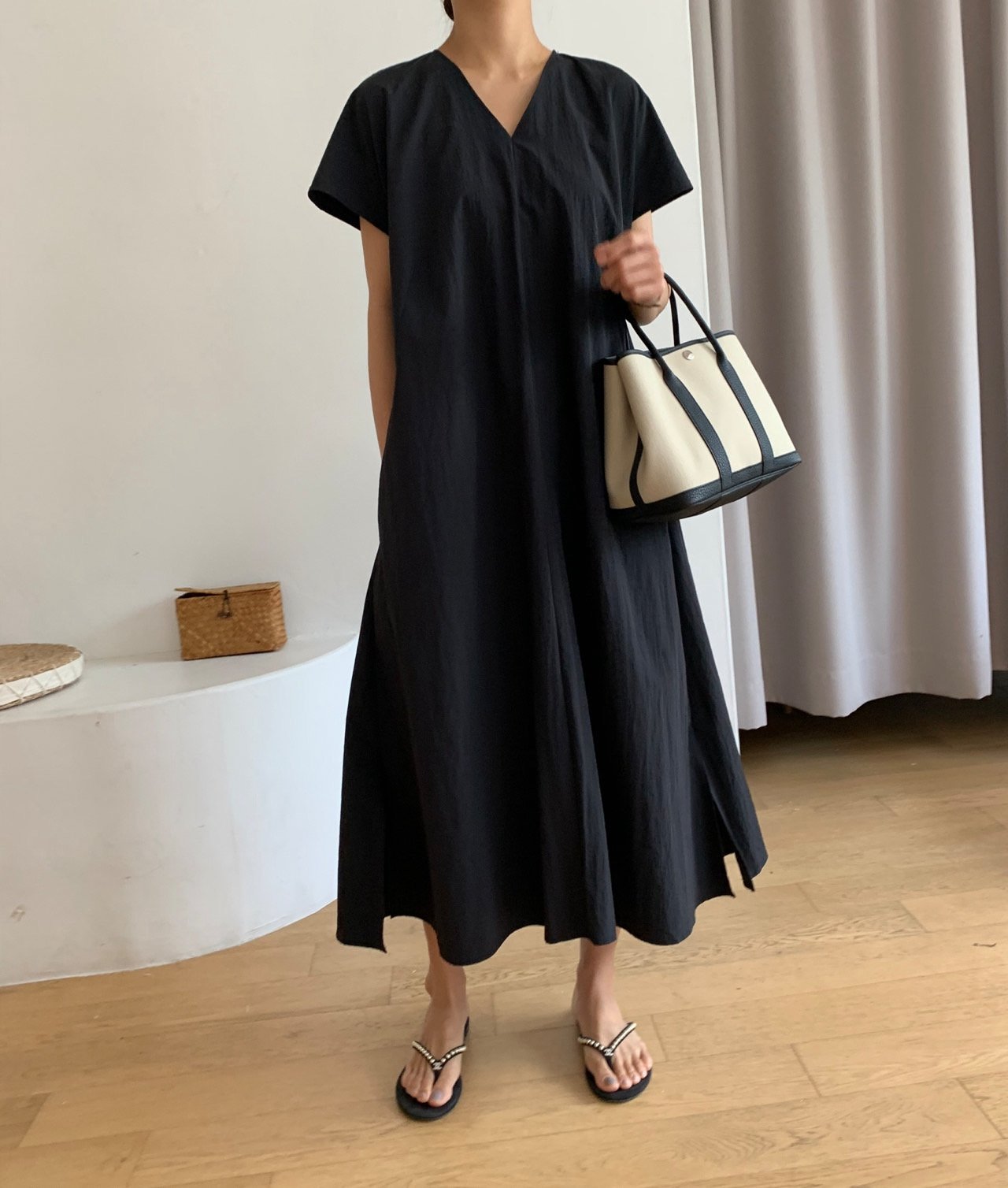 Nylon V neck dress