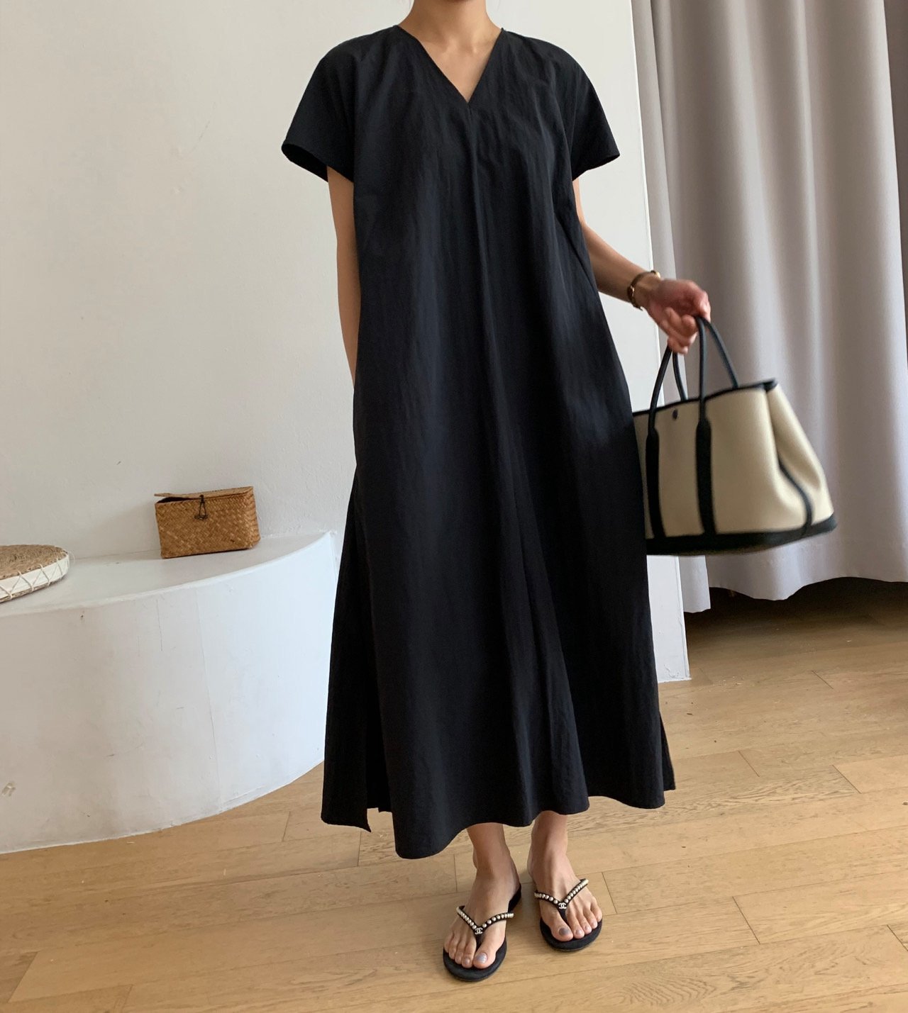 Nylon V neck dress