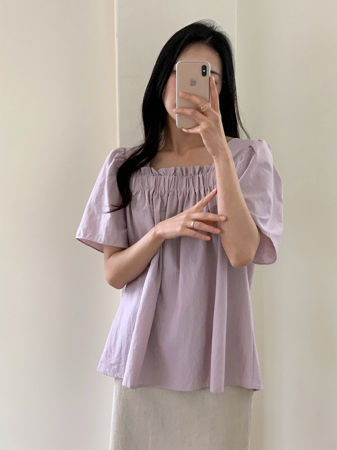 Nylon shirring blouse