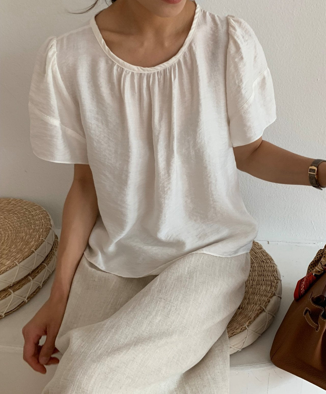 Modal puff sleeves blouse