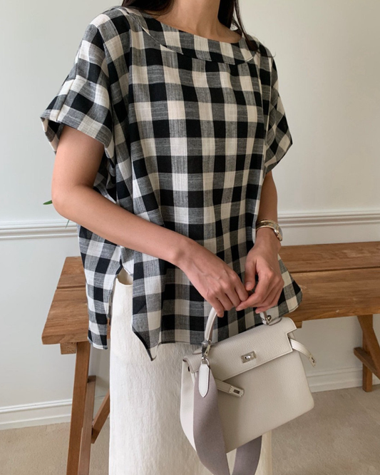 Gingham linen blouse