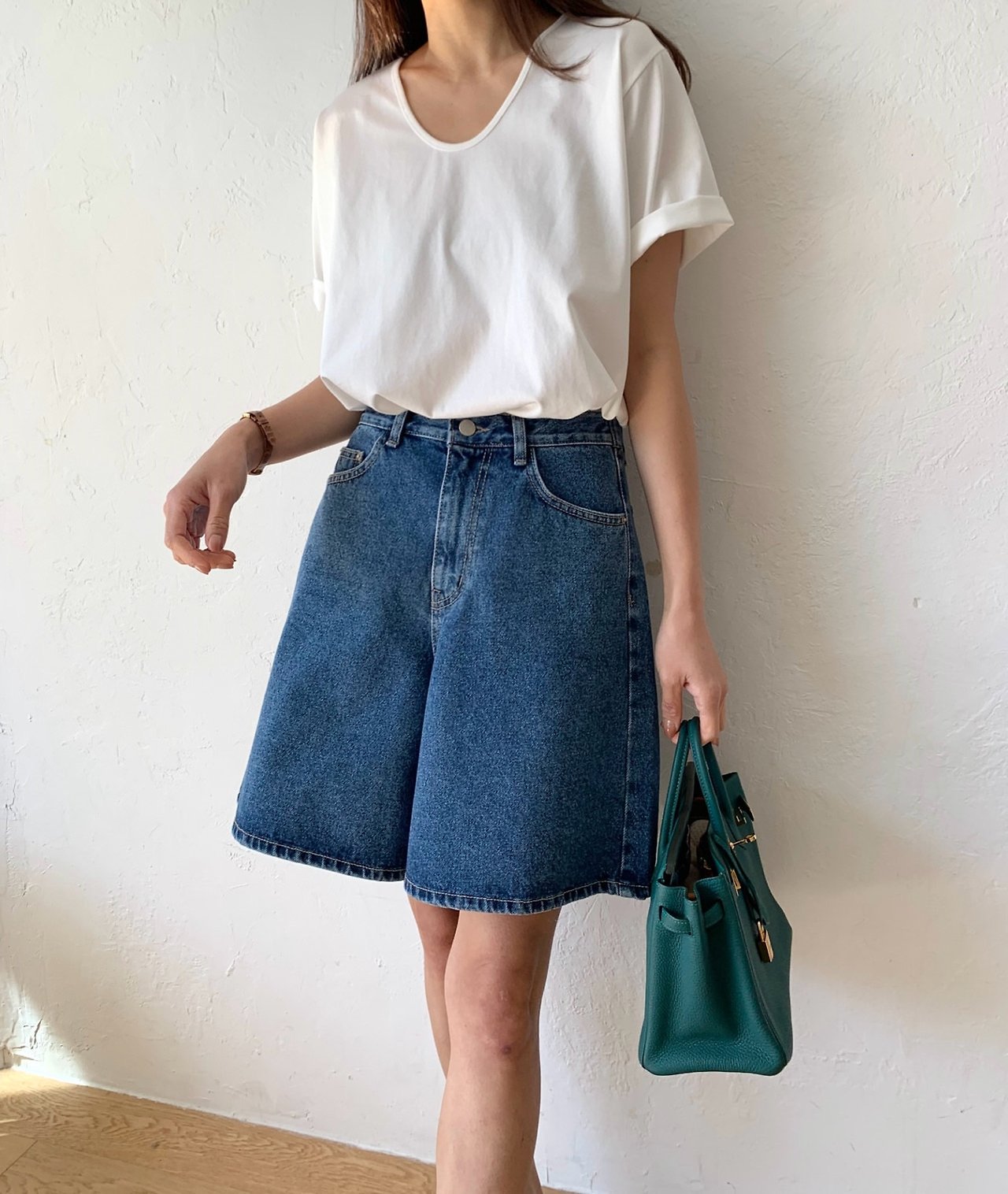 A line denim shorts