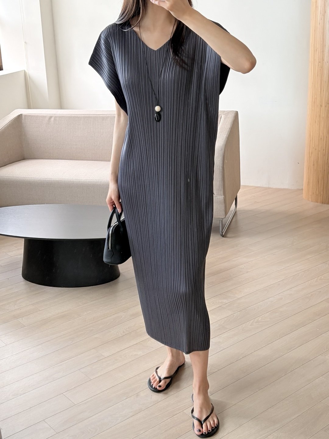 Pleats wing sleeves dress