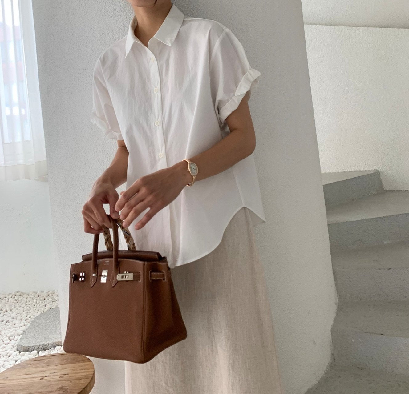 Rolled-up cotton shirt