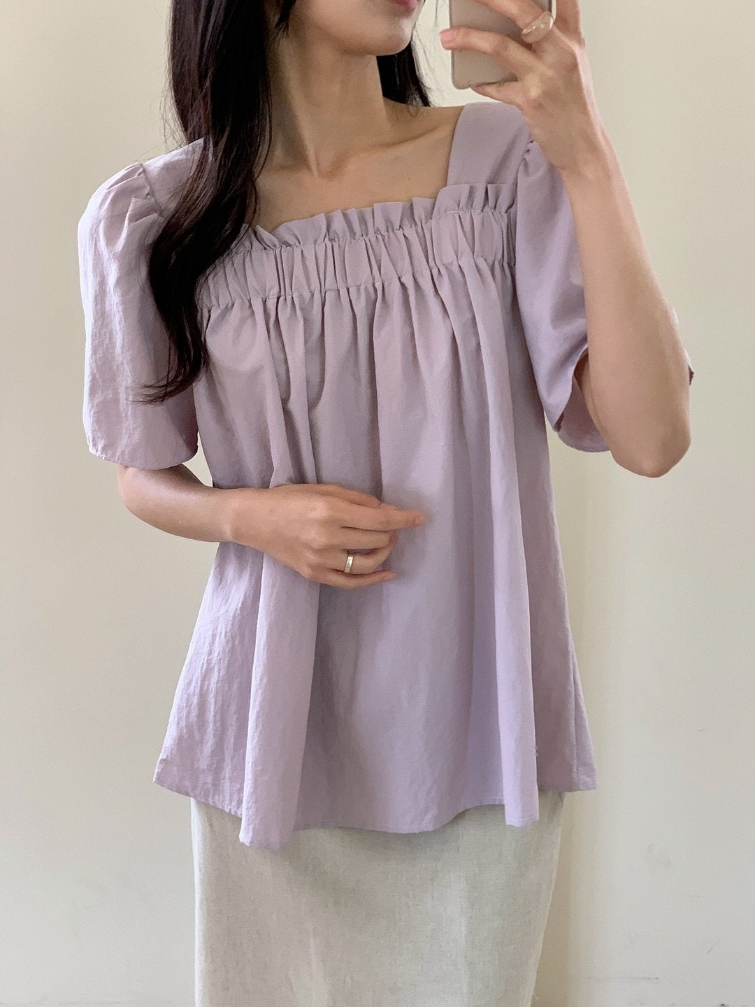 Nylon shirring blouse