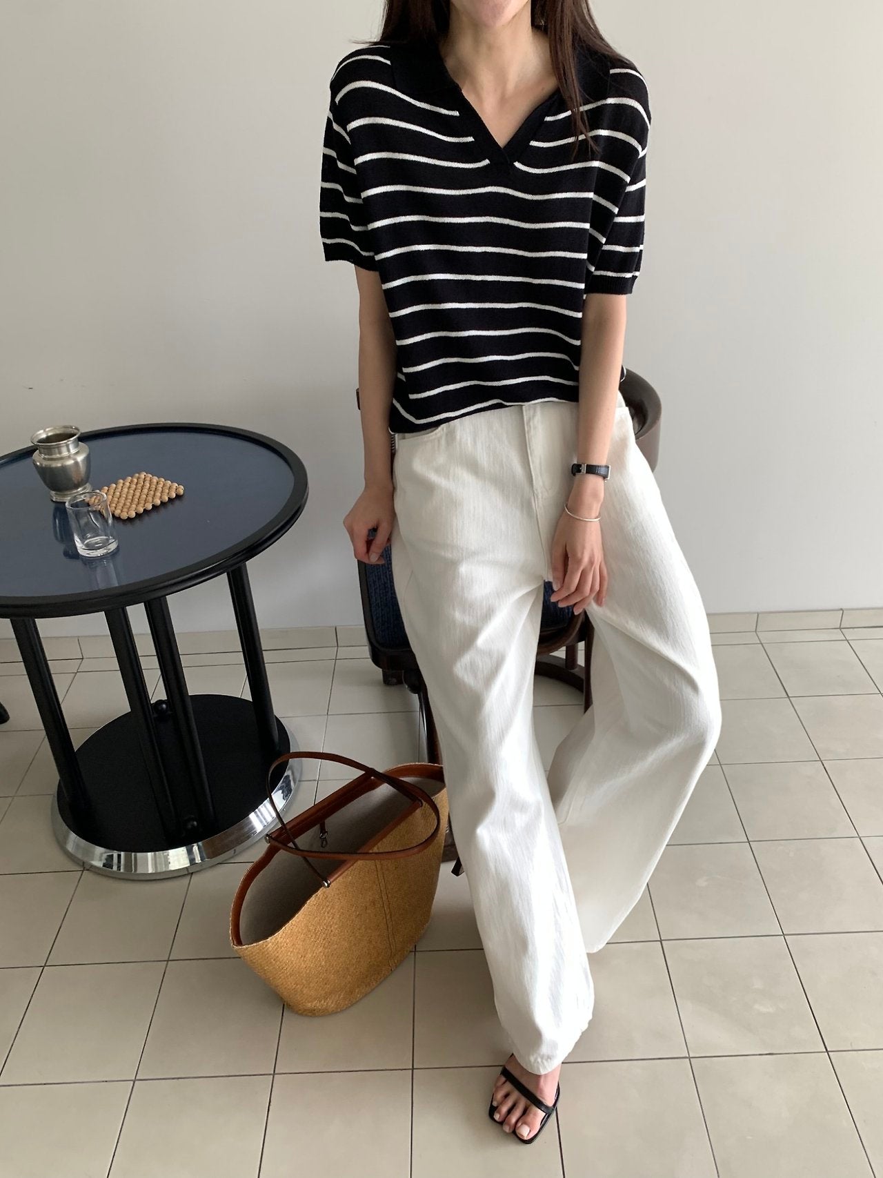 Linen striped knit top