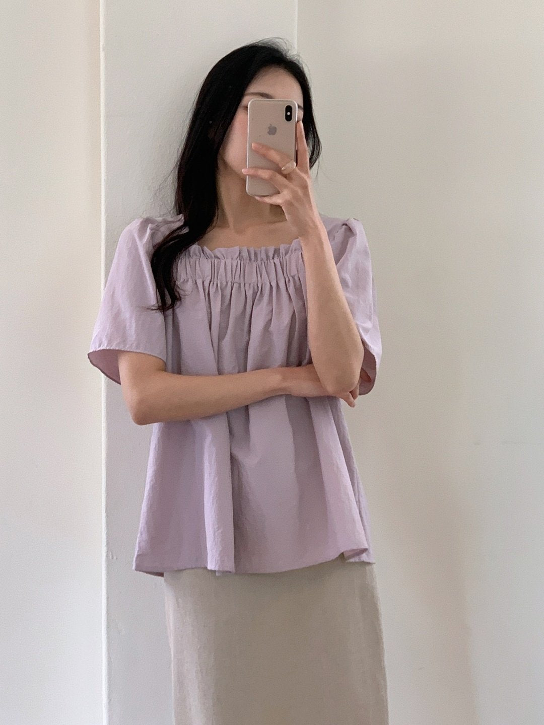 Nylon shirring blouse