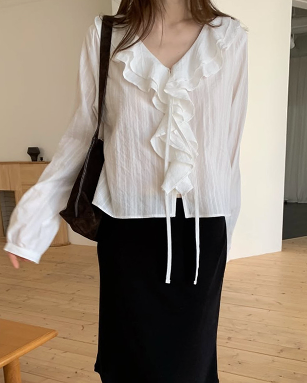 Ruffle lace collar blouse