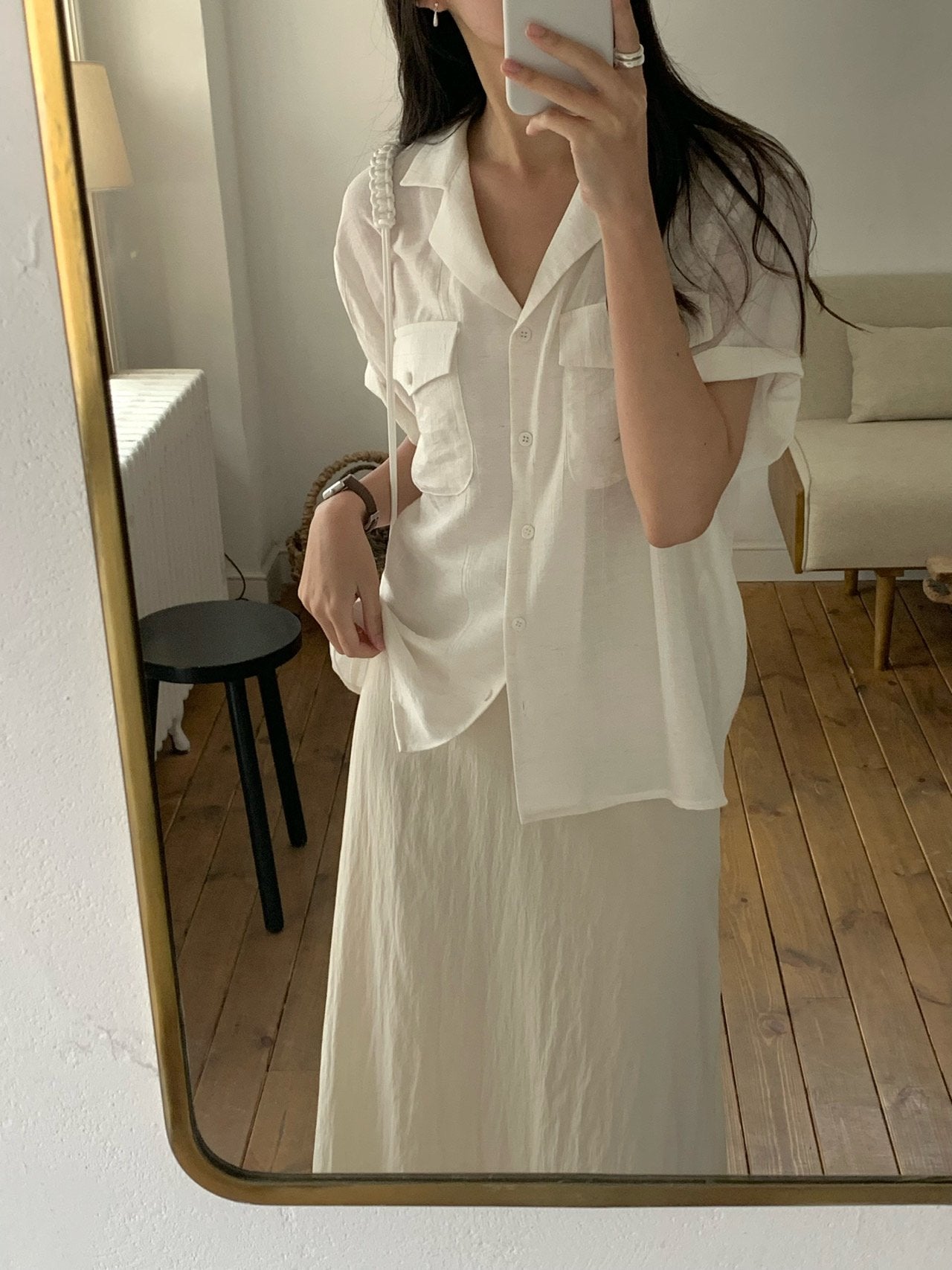 Pocket linen blend shirt