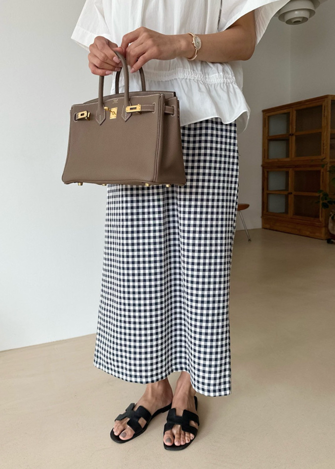 Gingham checkered H skirt