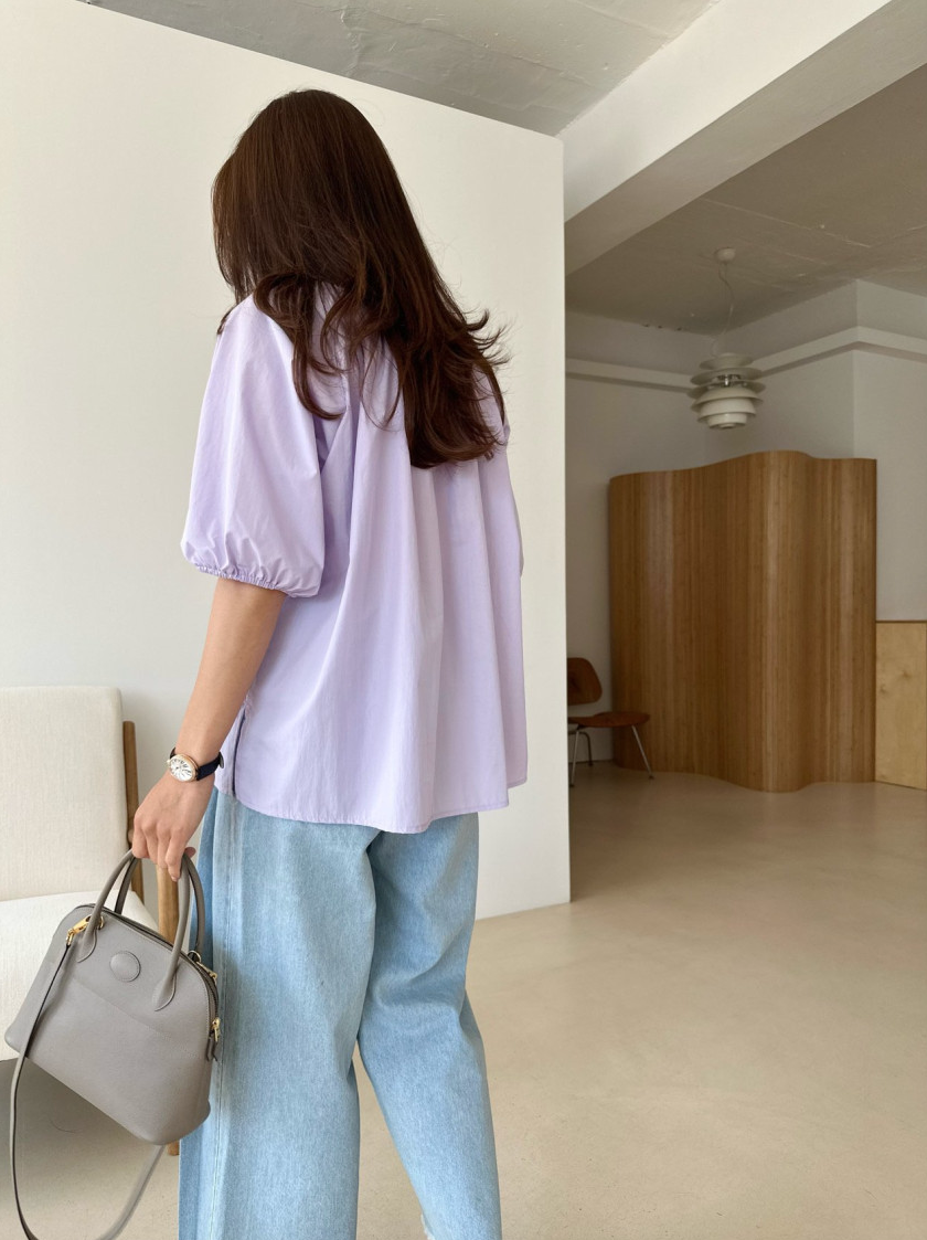 V neck puff sleeves blouse