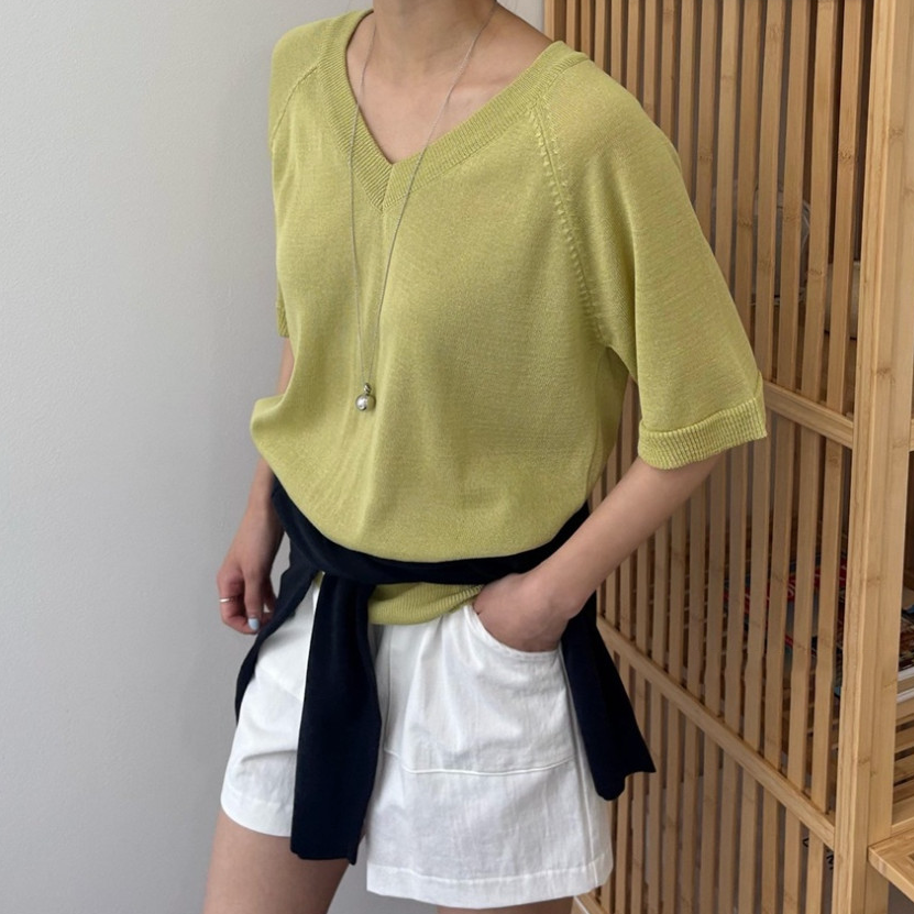 V neck summer knit top