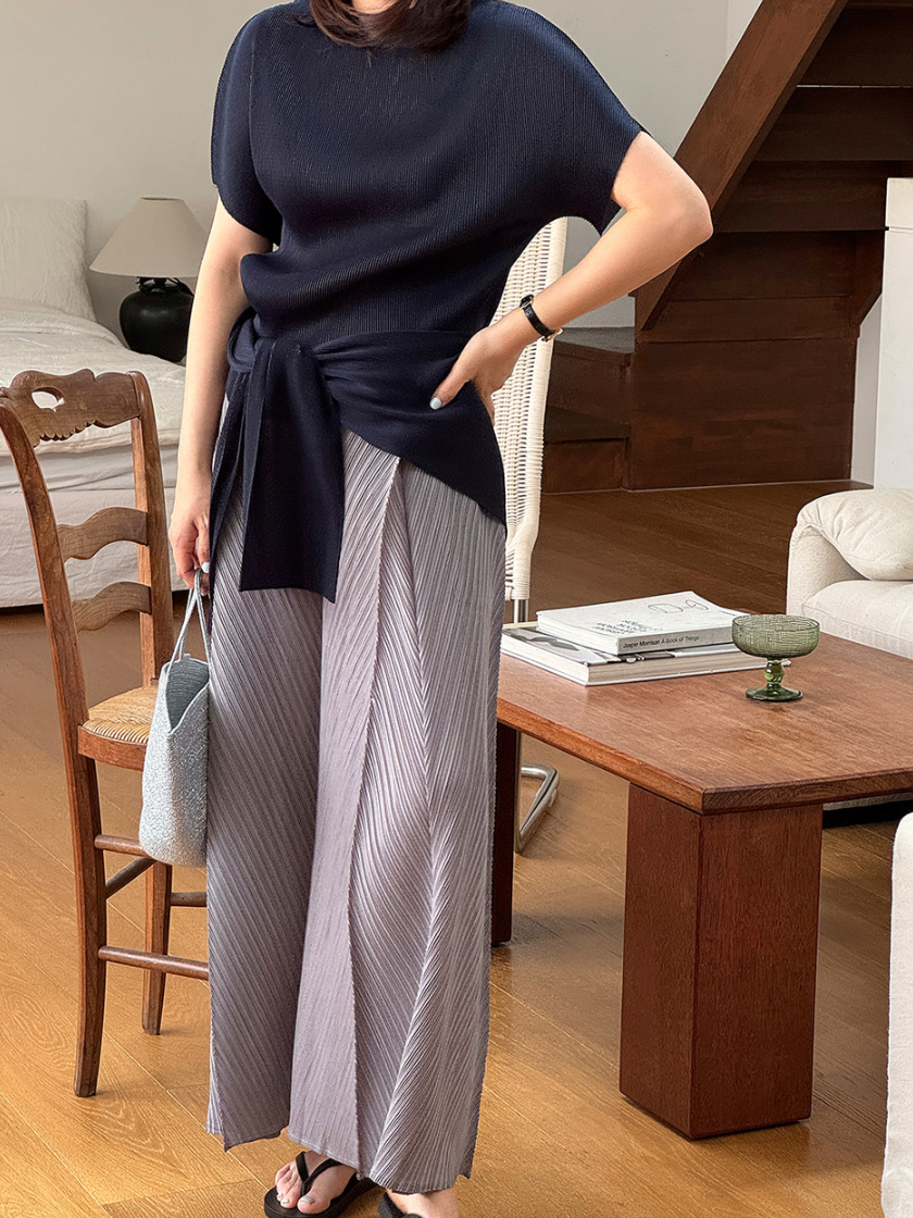 Shawl set pleats blouse