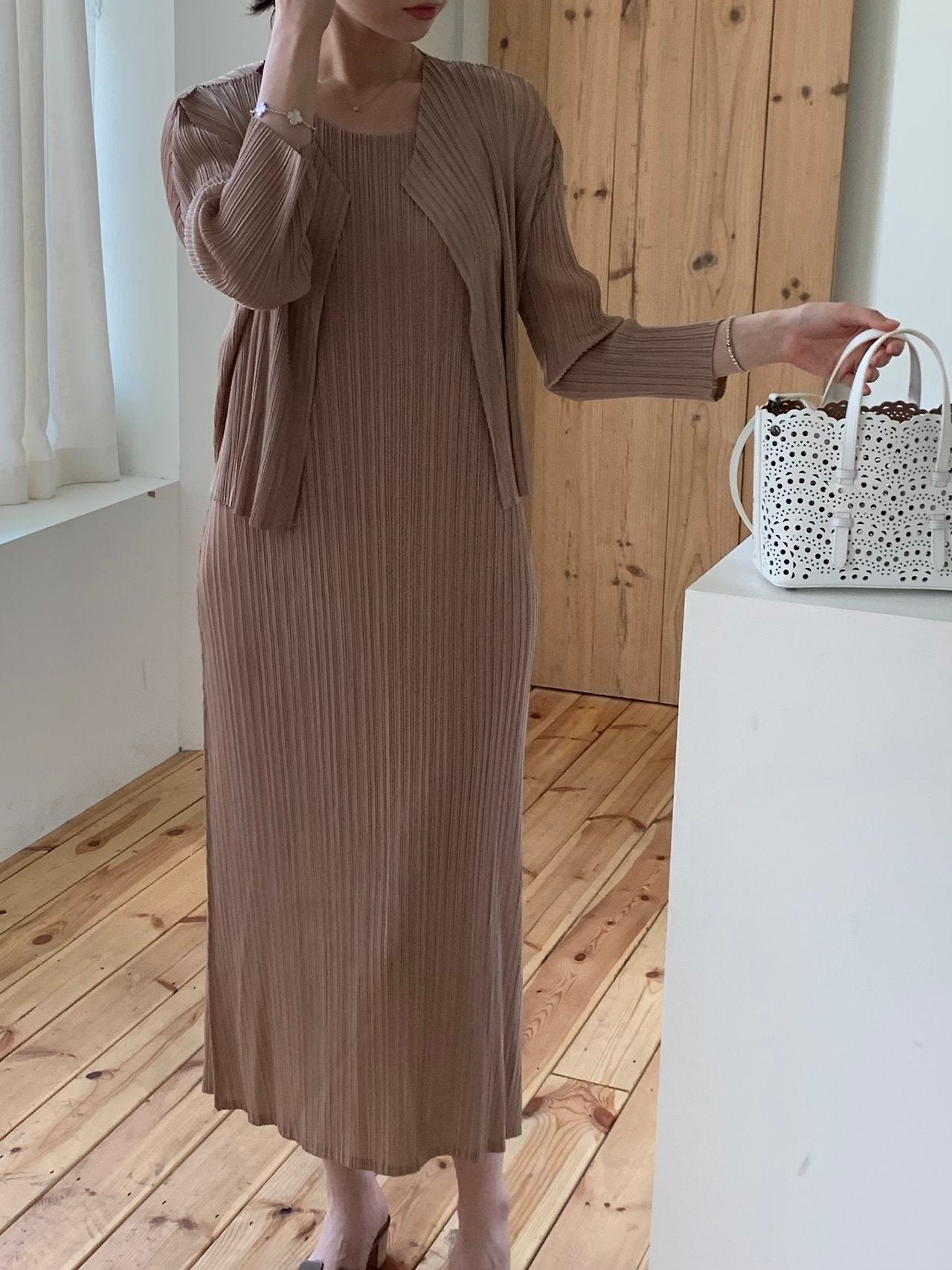 Pleats cardigan set