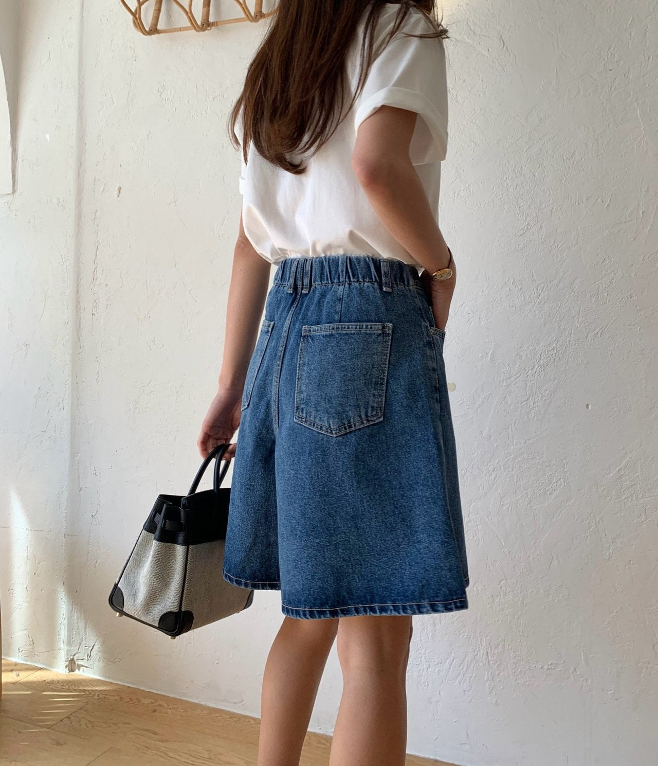 A line denim shorts