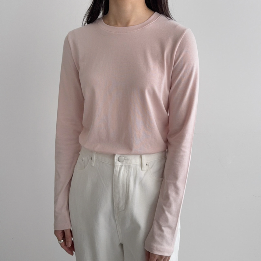 Cream modal long sleeves t-shirt