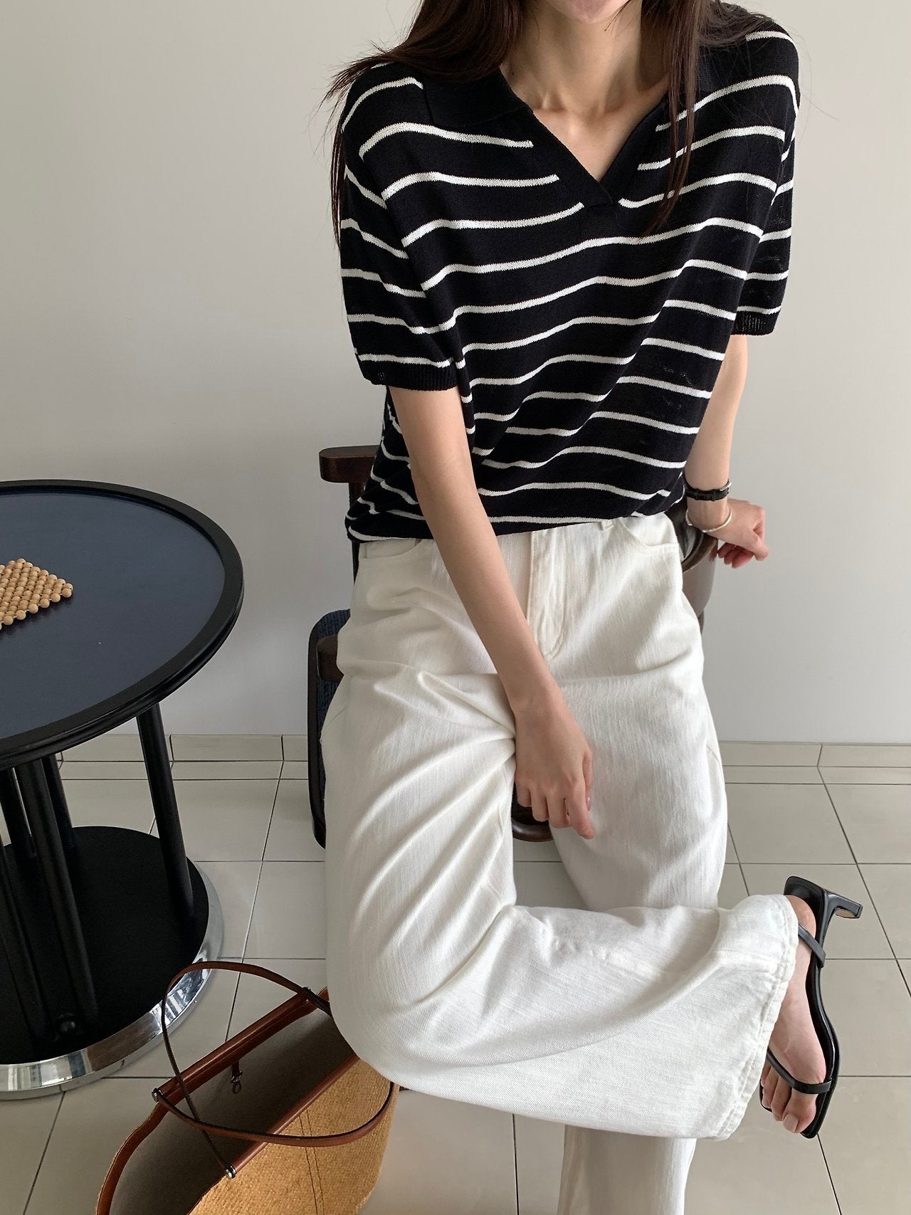 Linen striped knit top