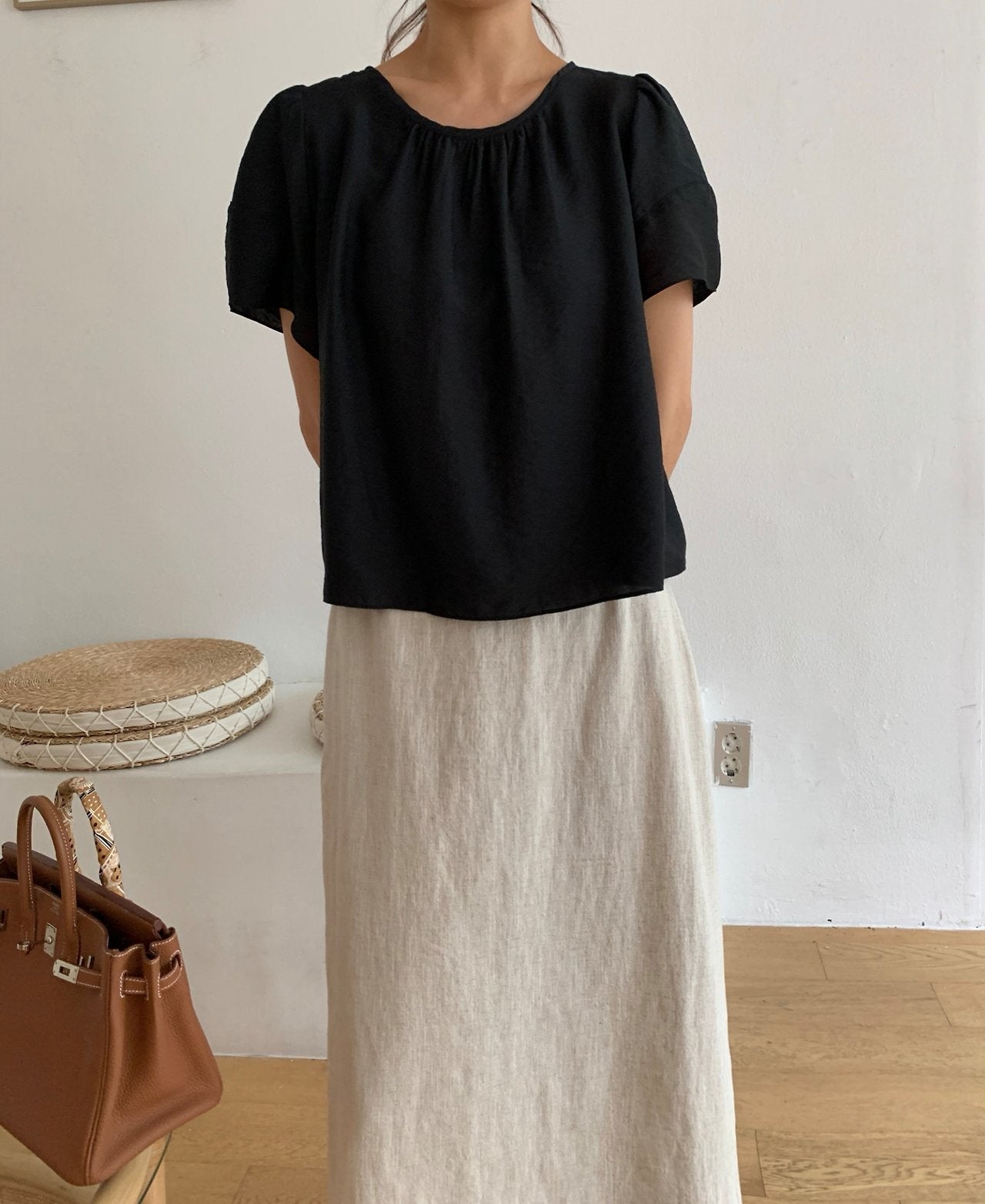 Modal puff sleeves blouse