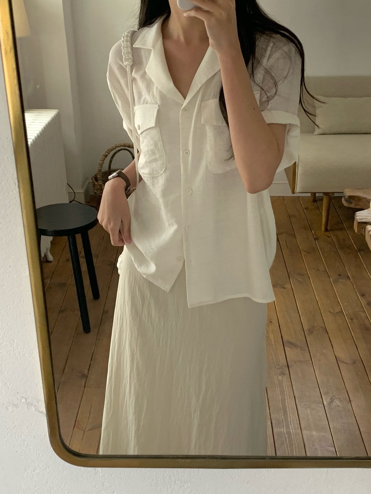 Pocket linen blend shirt