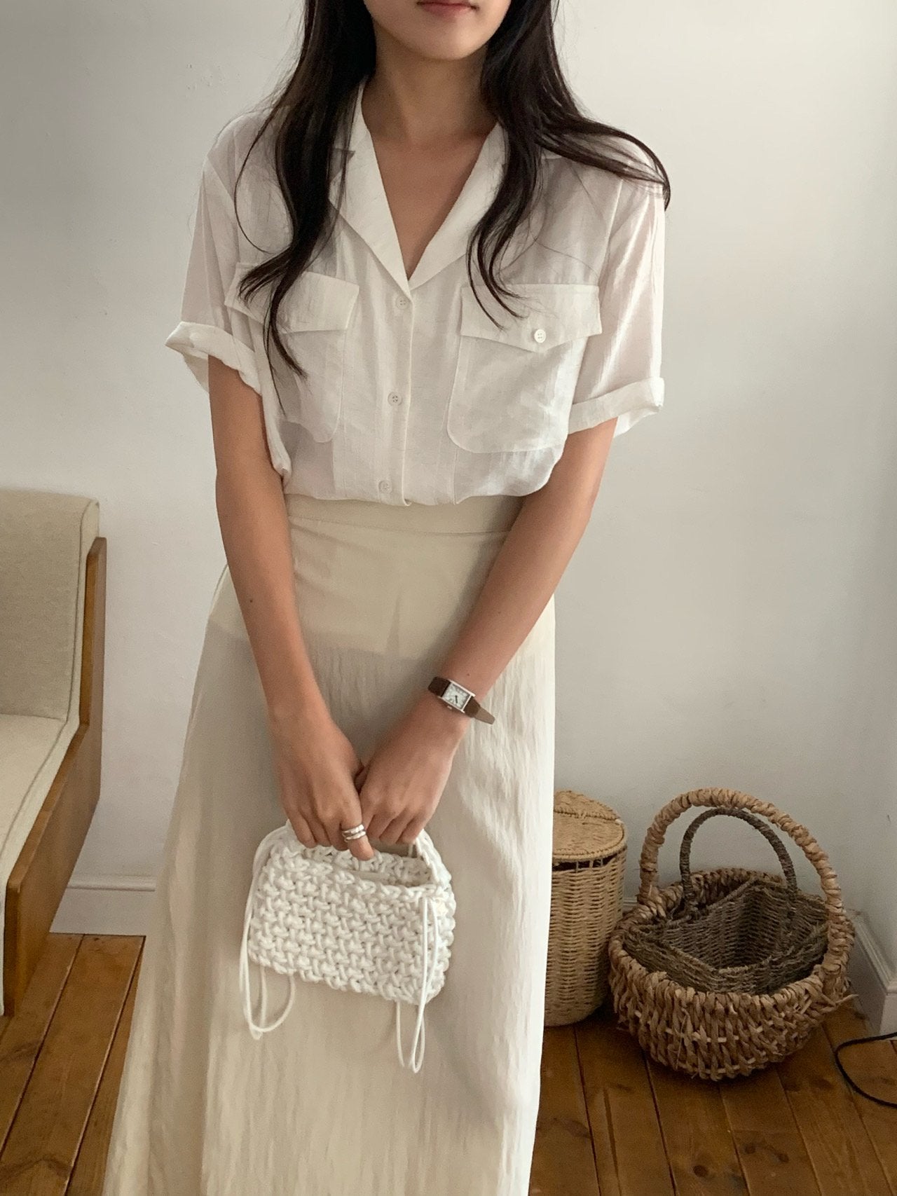 Pocket linen blend shirt