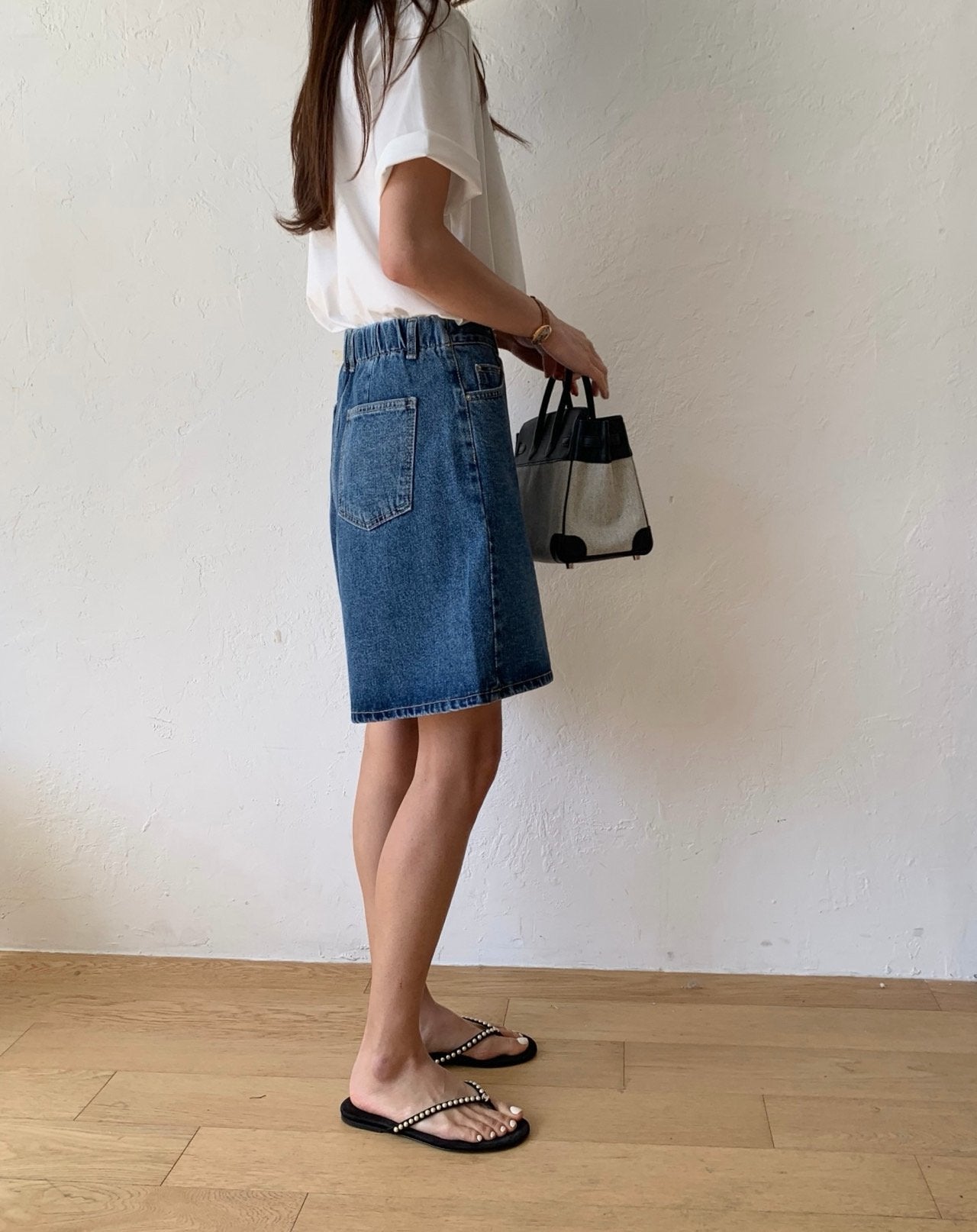 A line denim shorts