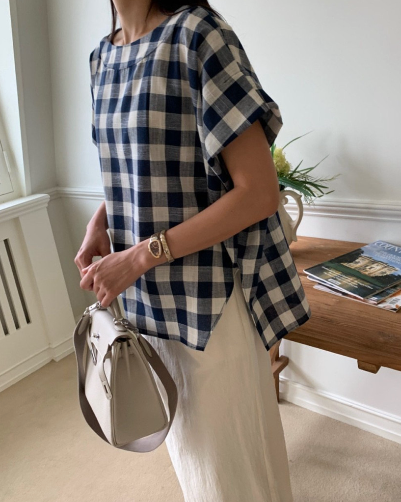 Gingham linen blouse