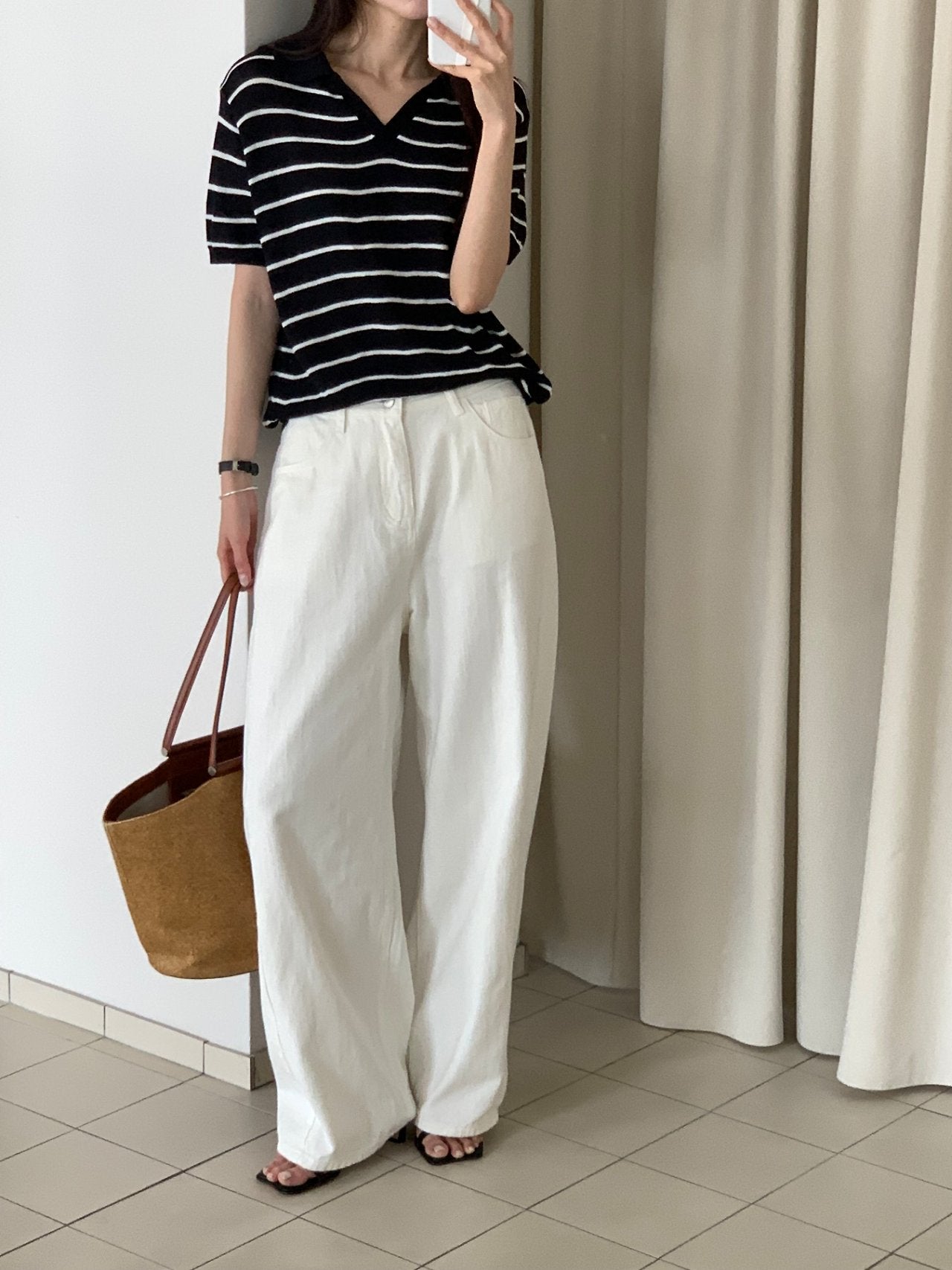 Linen striped knit top