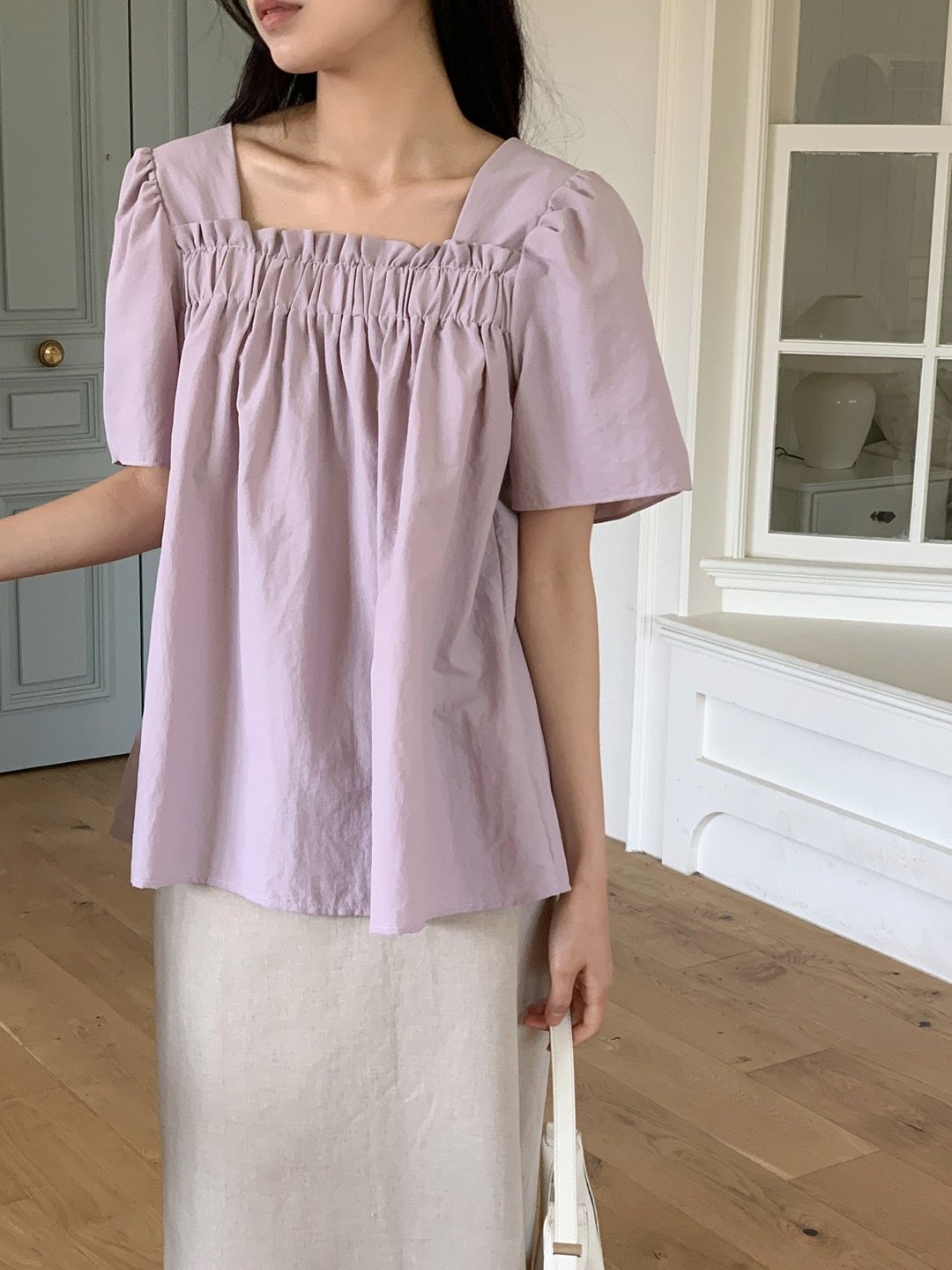 Nylon shirring blouse