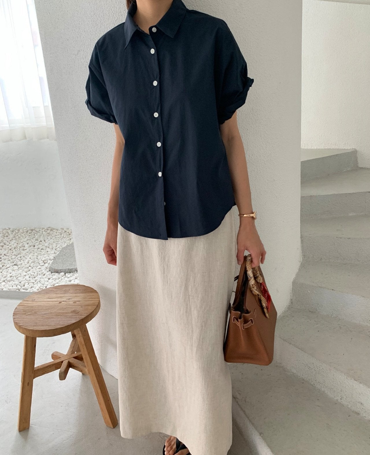 Rolled-up cotton shirt