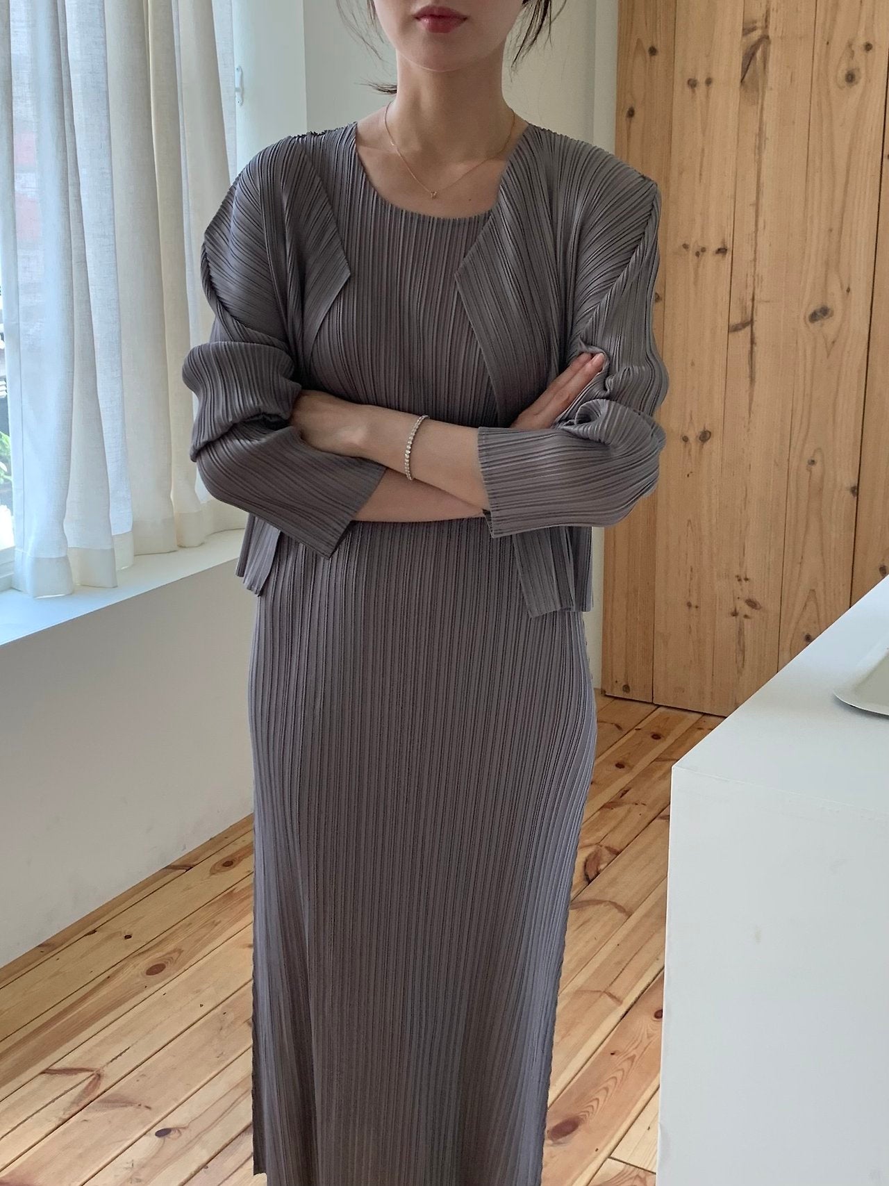 Pleats cardigan set