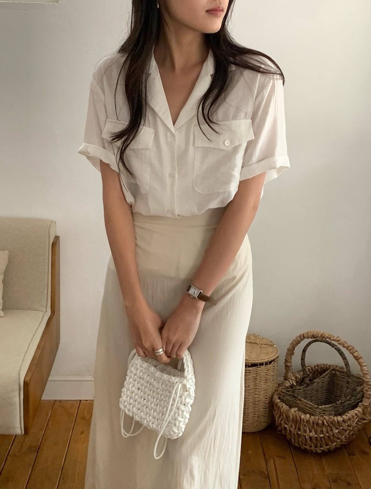 Pocket linen blend shirt