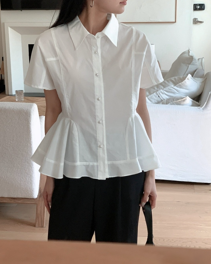 Pearl button peplum blouse