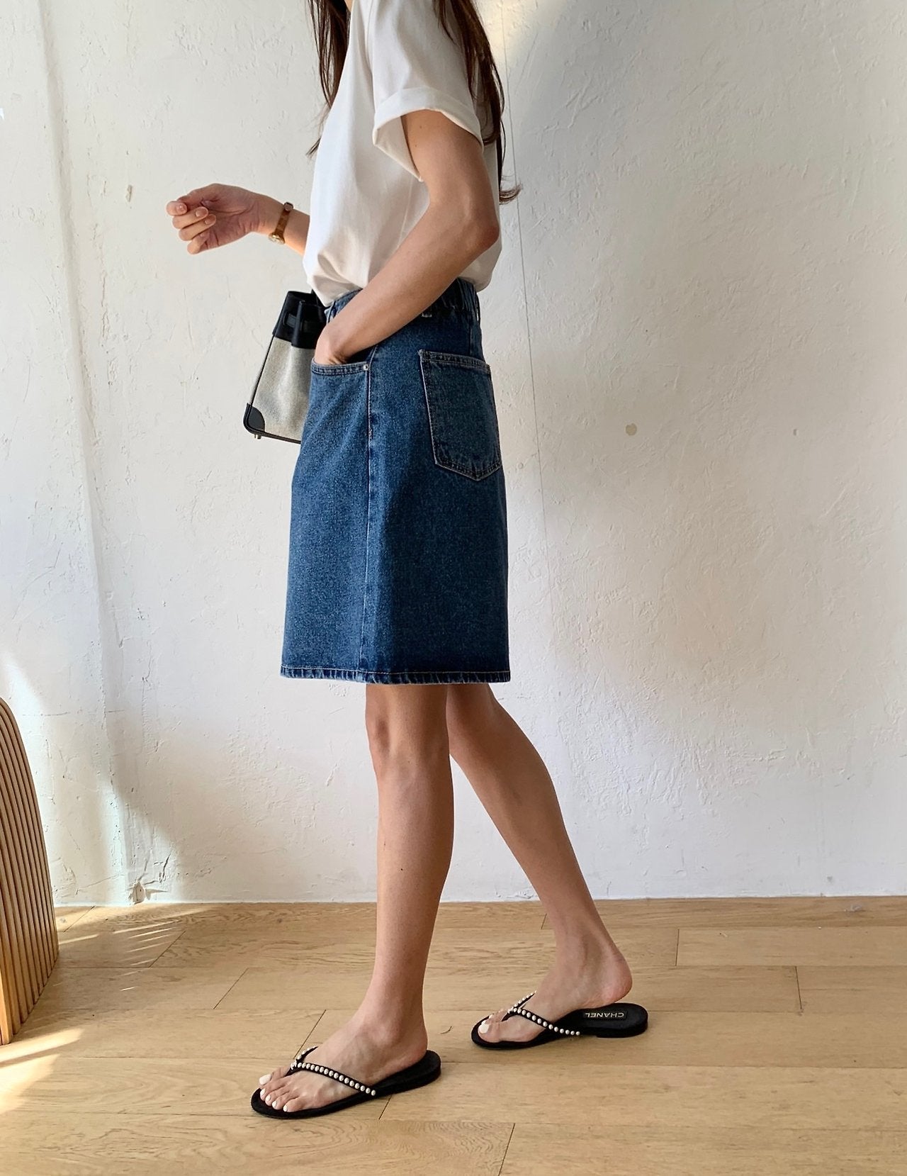 A line denim shorts