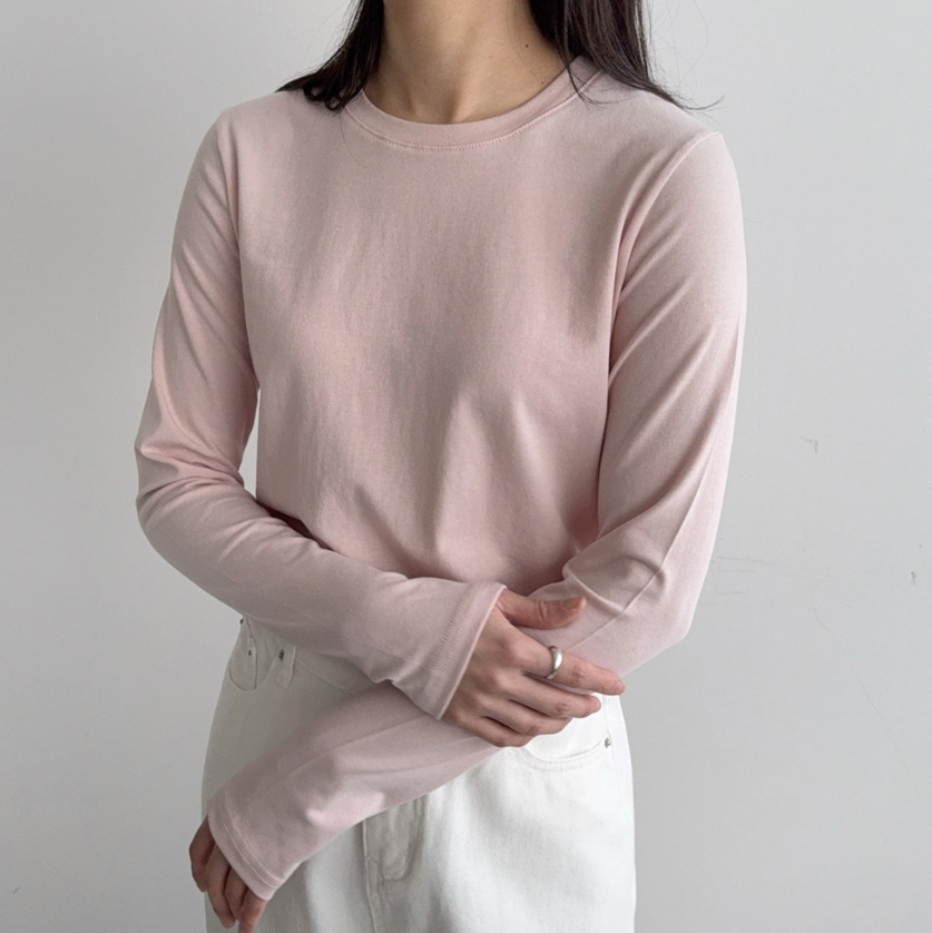 Cream modal long sleeves t-shirt