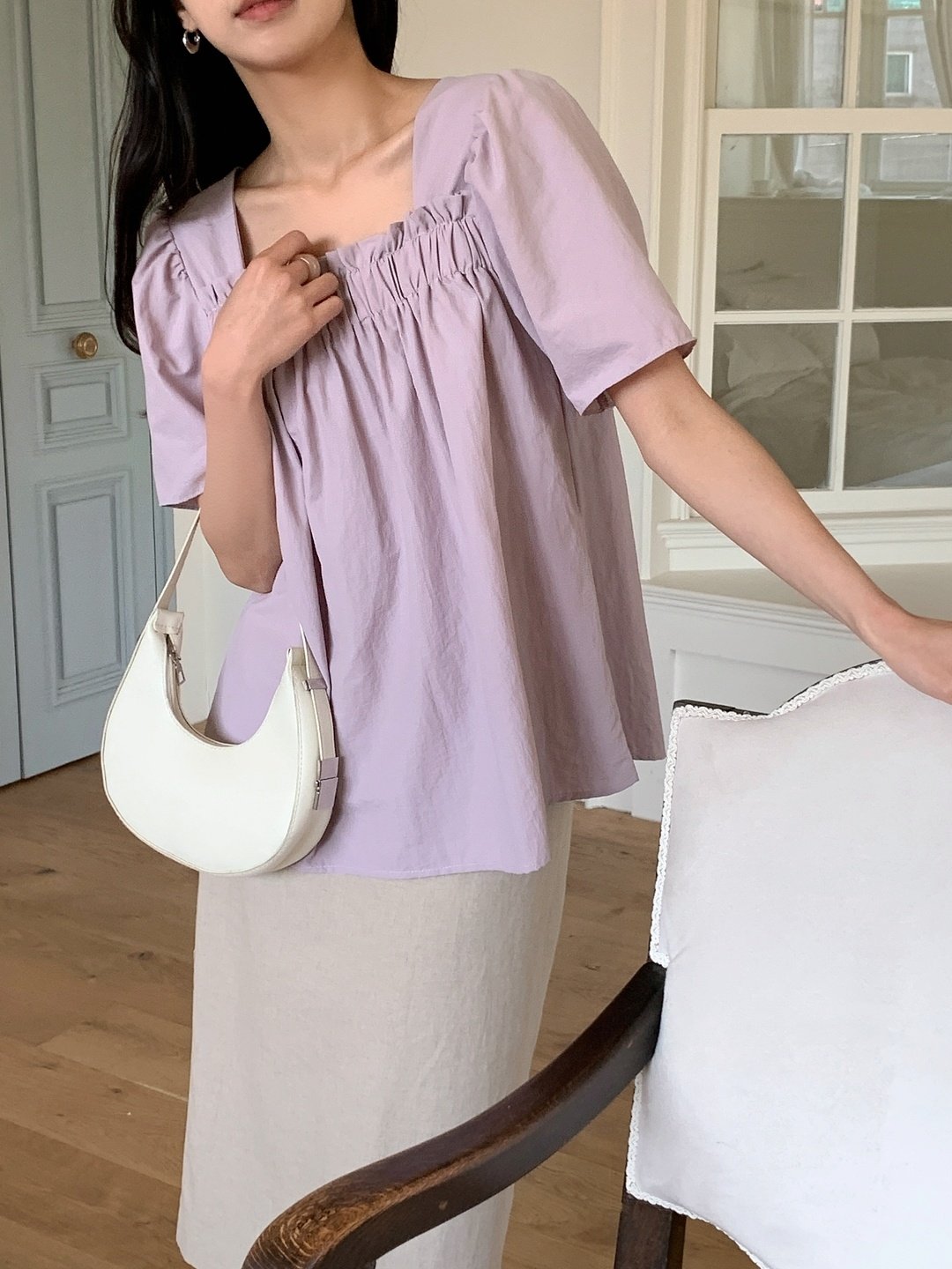 Nylon shirring blouse