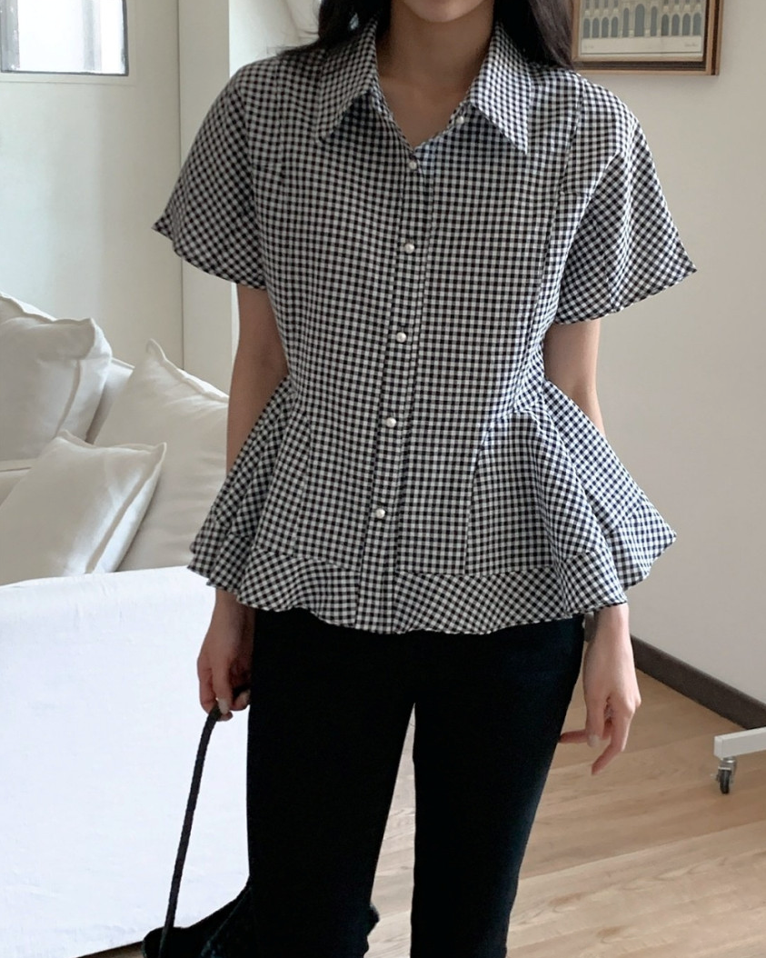 Pearl button peplum blouse