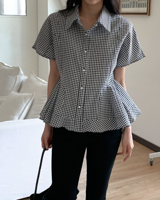 Pearl button peplum blouse