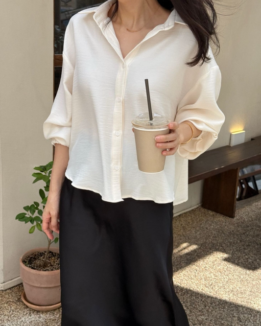 Silky semi cropped blouse