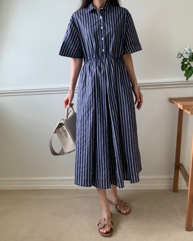 Half open striped dress