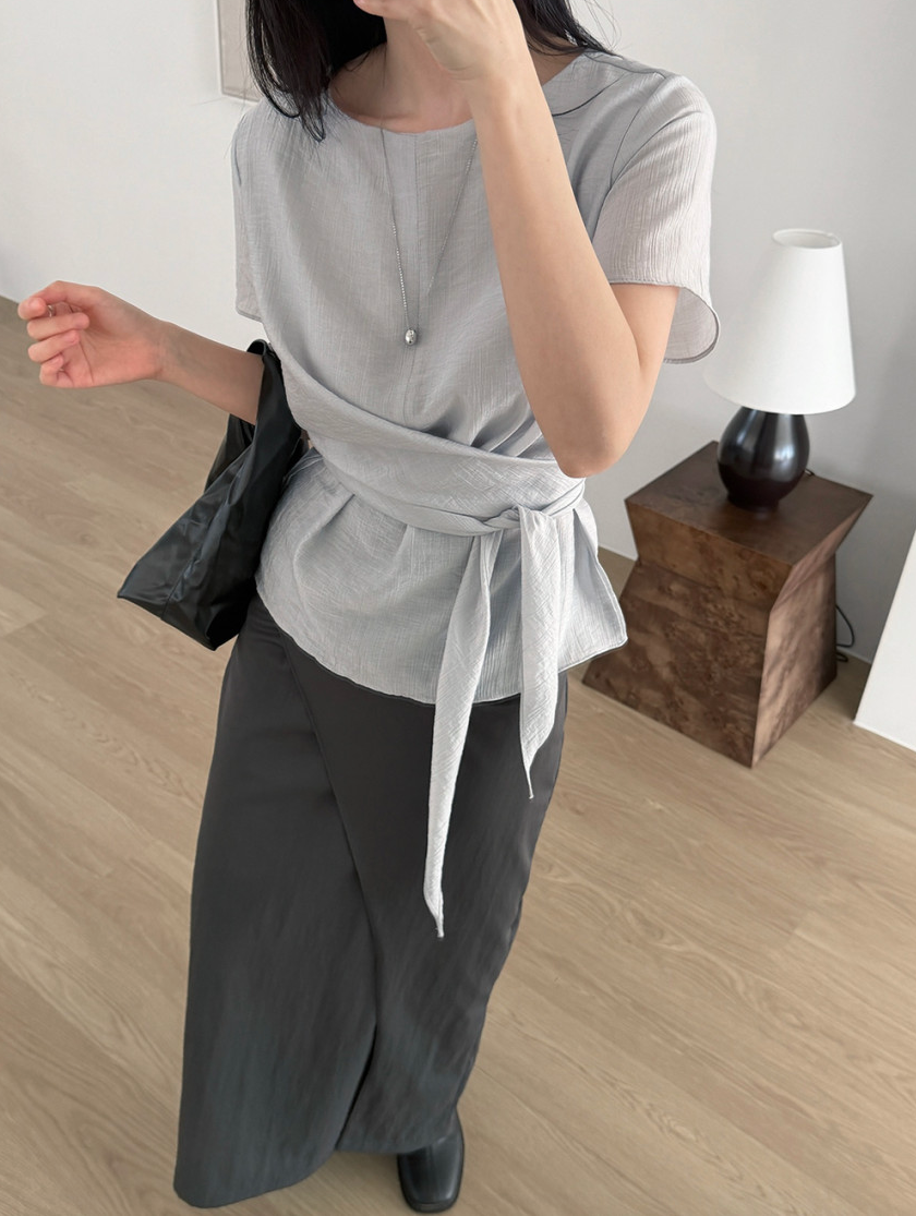 Waist sash blouse