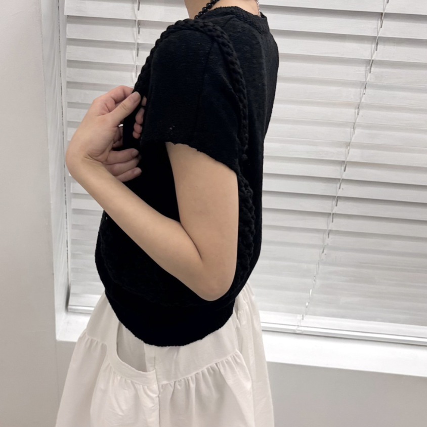 V neck slub knit top