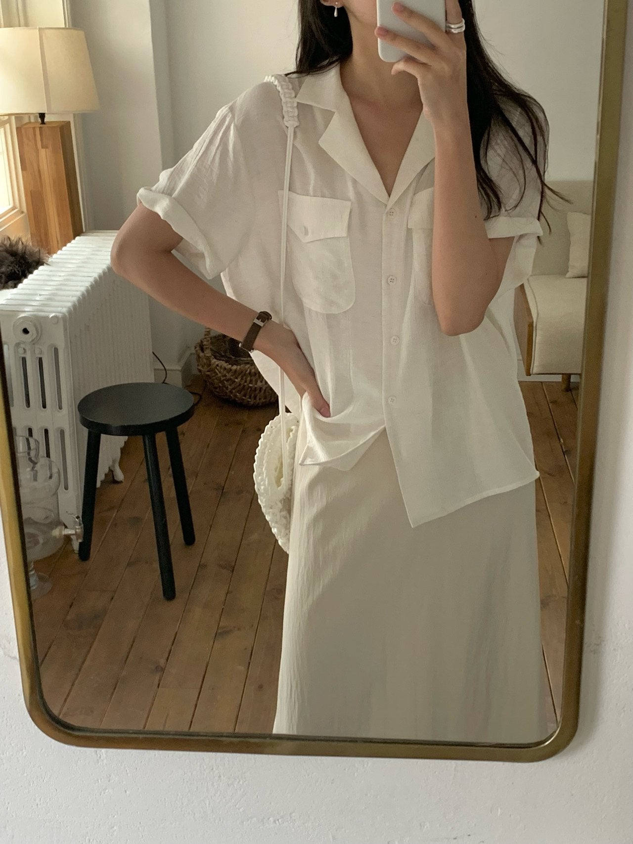 Pocket linen blend shirt
