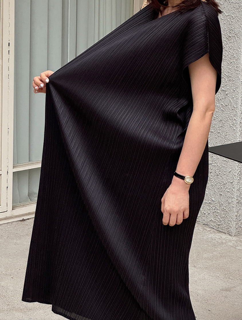 Pleats wing sleeves dress