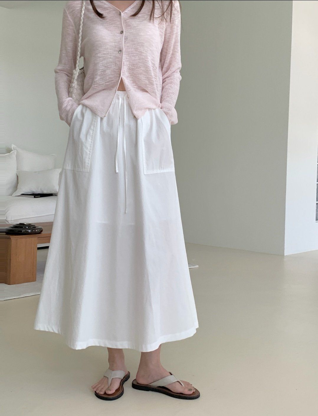 Cotton big pocket skirt