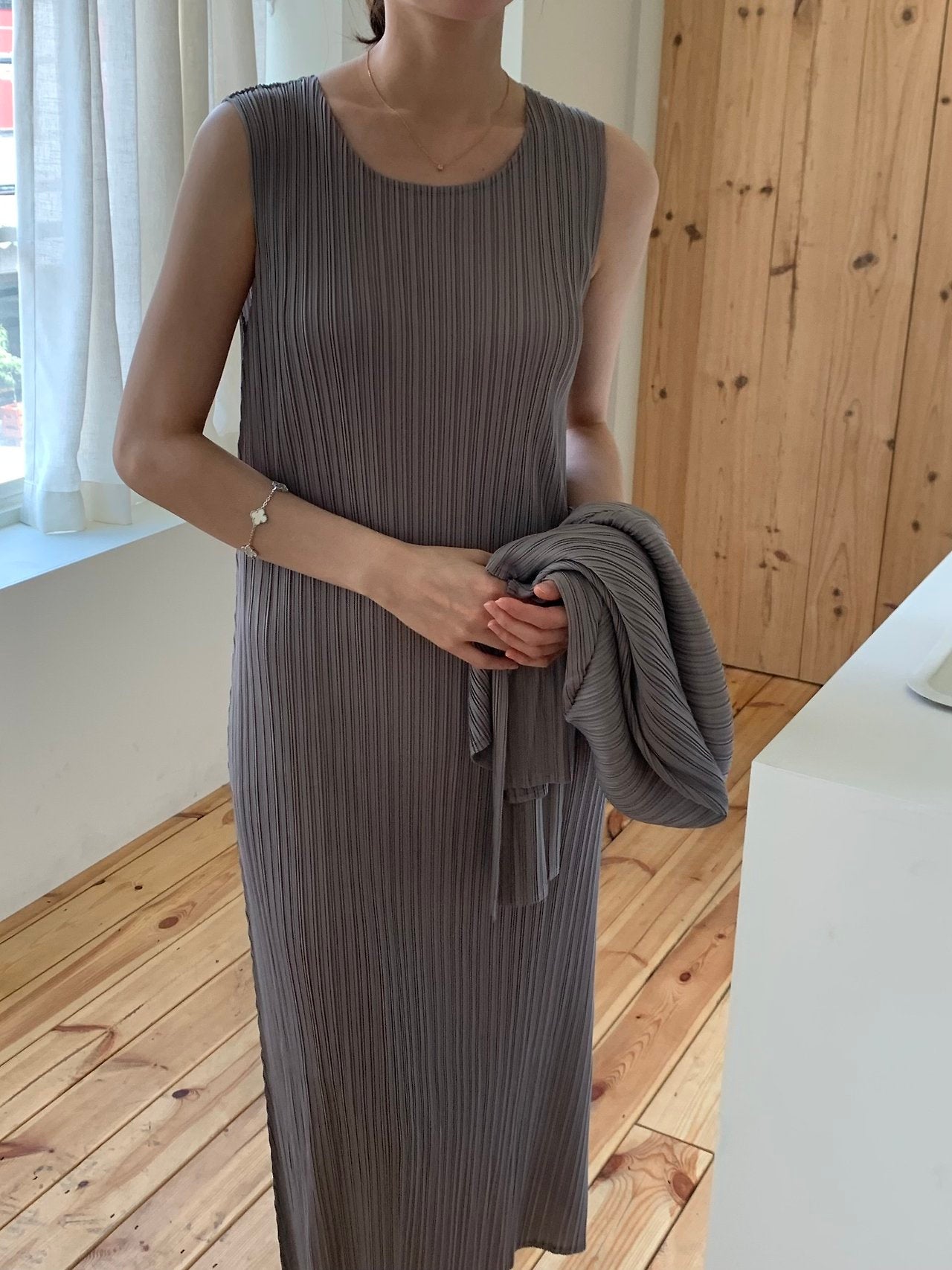 Pleats cardigan set