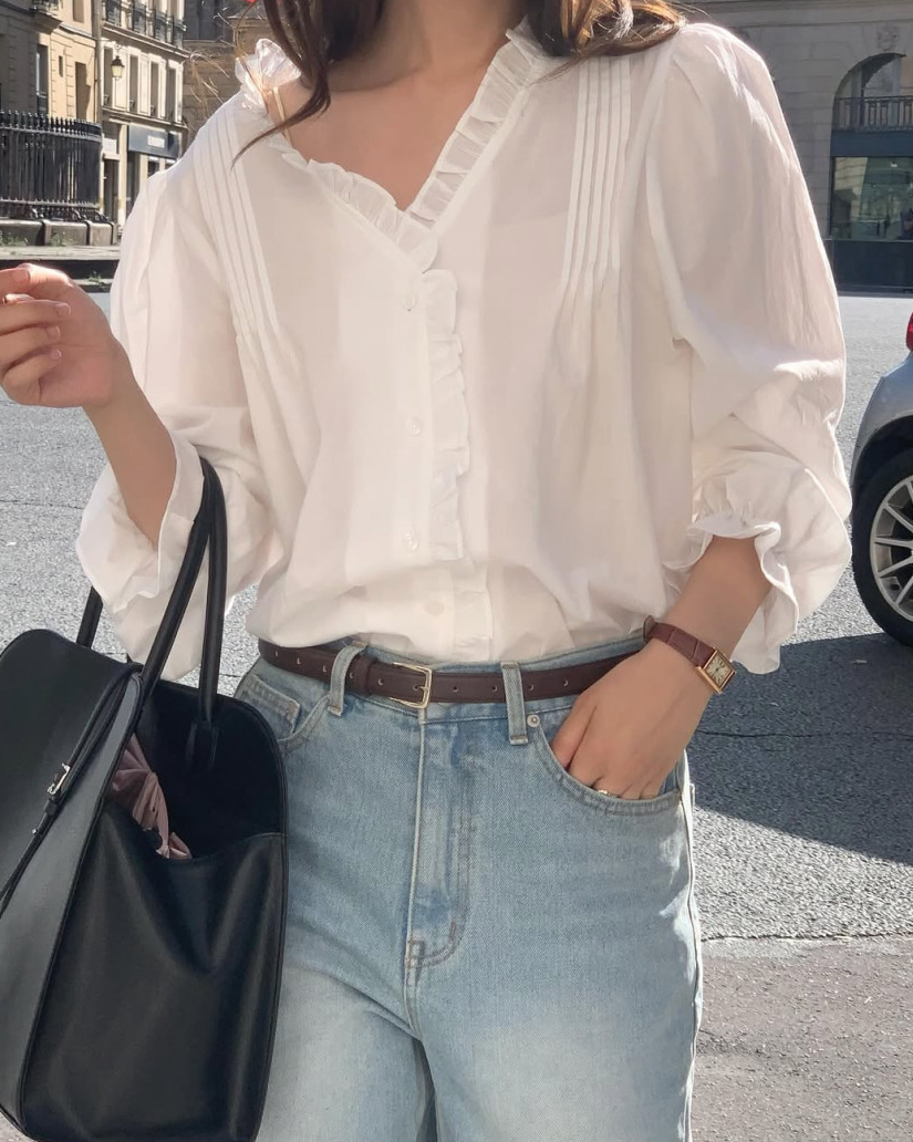 Cotton frill blouse