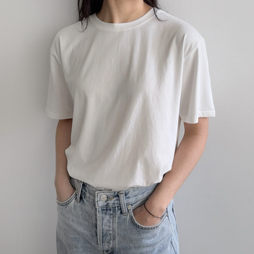 Cream modal basic T-shirt