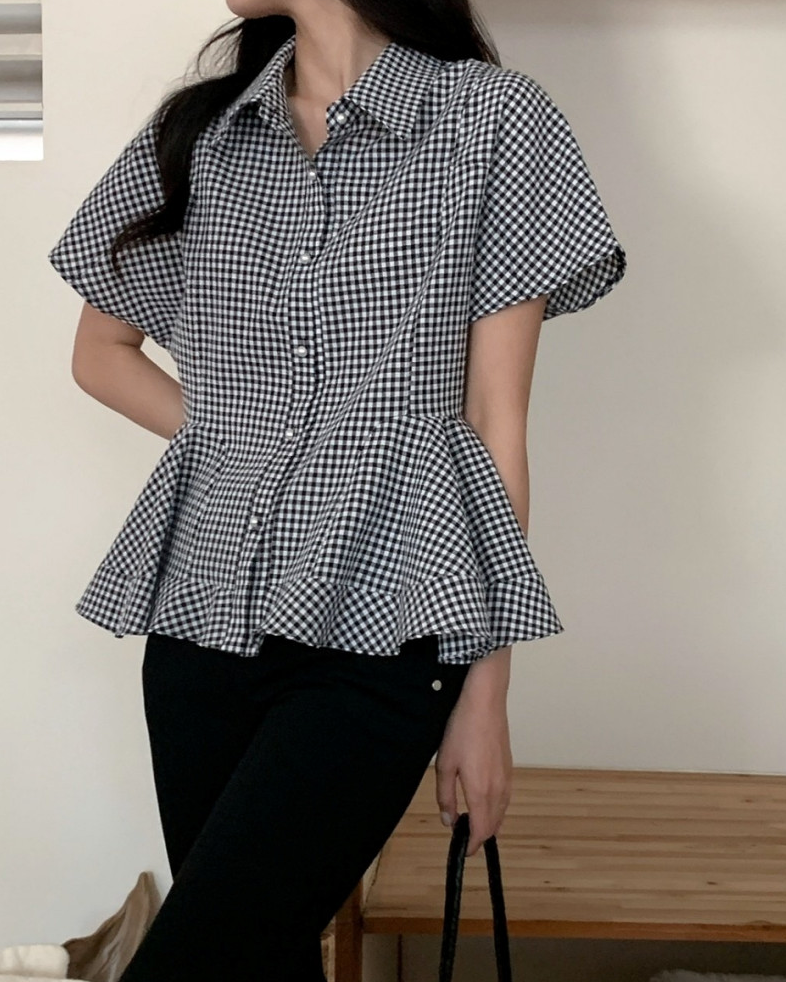 Pearl button peplum blouse