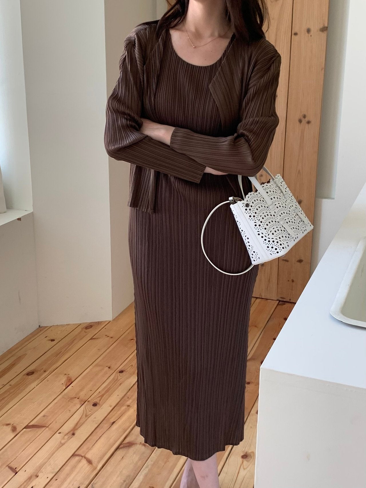 Pleats cardigan set