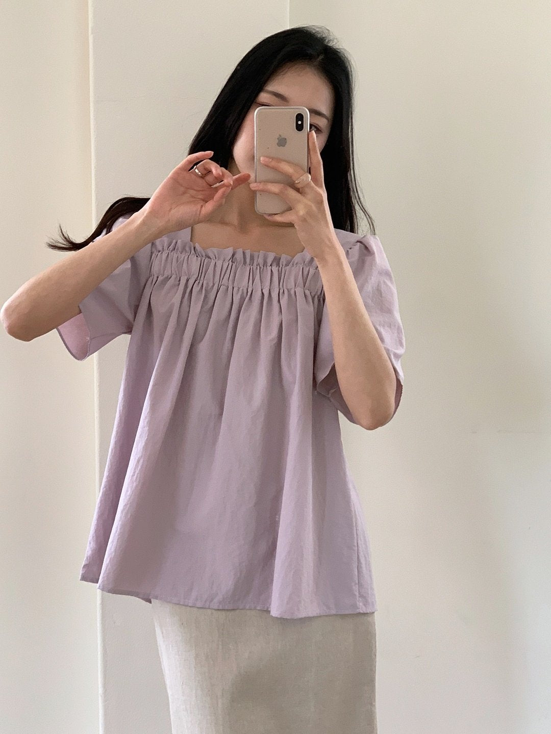 Nylon shirring blouse